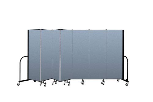 ScreenflexStandard Room Divider with Metal Frame, 7-Panel Folding Portable Partition Privacy Walls for Schools and Offices, 6' H x 13'-1" W - Summer Blue Fabric