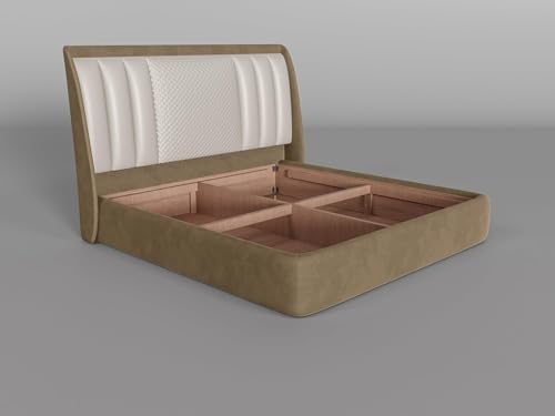 Image of Modern Upholstered King Size Bed with Box Storage for Bedroom | Wooden Double Bed with Storage | Platform Cot with Upholstery Premium Fabric, 6.5 x 6 Ft, Sheesham Wood, Brown Color