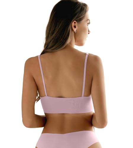 Image of DEANGELMON V Neck Bra Padded Seamless Adjustable Straps Bralettes Everyday Basic Sleeping Bras Multiple Pack