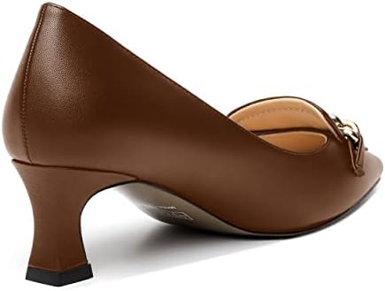 SHOWFOREST Square Toe Spool Wedding Dress 2 Inch Slip On Matte Low Heel Metal Pumps Shoes Brown Size 7 - Zapatos for Women | Image 4