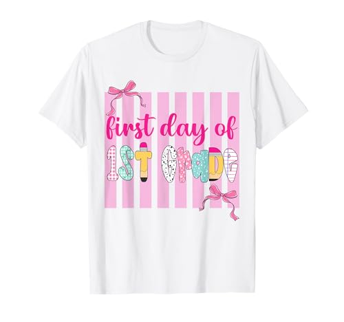 First Day of 1st Grade Bow Kids Girl Teachers Back to School T-Shirt