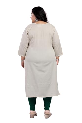 Image of DREAM & DZIRE Women's Cotton Kurti Beige in Colour Hand embrioderied for All Plus Size and Small Size