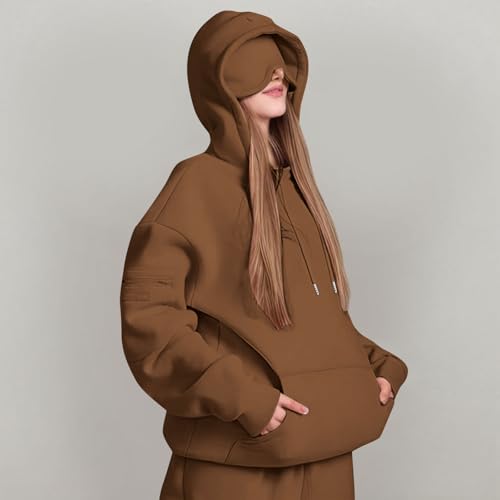 Hoodie Sweatshirt with Eye Mask, Blanket Hoodie for Women Men, Comfort Airplane Mode Travel Hoodies with Pockets2