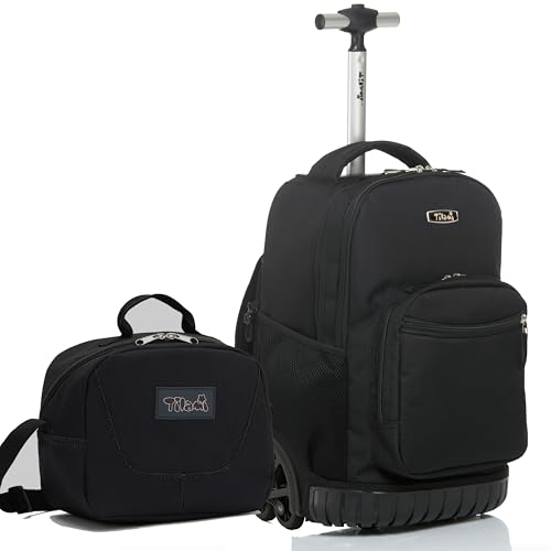 NEW TILAMI 18 Inch Rolling Backpack with Lunch Bag, Stair-Climbing 3-Wheeled Backpack for School & Travel, Carry-on Luggage 15.6" Laptop Compartment for Boys Girls - Black