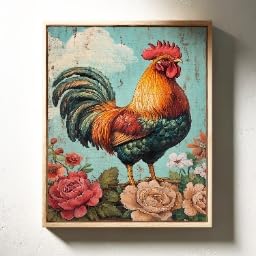 Tableau vintage sur toile coq pour habiller un grand mur vide et créer une déco chaleureuse