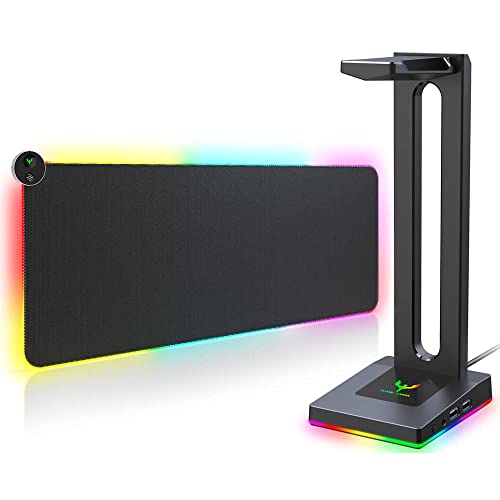 Blade Hawks RGB Mouse Pad with Mouse Mover Jiggler, RGB Headphone Stand, Gaming Headphone Stand with 2 USB Charging Ports 3.5mm Aux Port,Headphone Holder for Gamers Gaming PC Accessories Desk