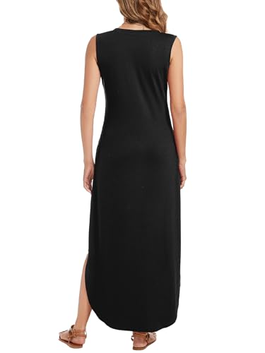 Image of Arolina Maxi Dress for Women Tropical Summer V Neck Sleeveless Split Long Beach Dresses Casual Loose Sundress with Pockets