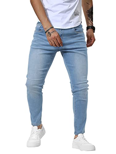 Woenzaia Jeans for Men Distressed Skinny Jeans Blue Slim Fit Tapered Denim Jeans Stretchy Tight Long Jean Pants