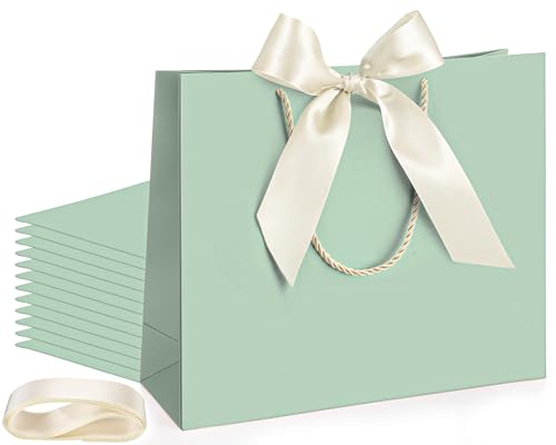 Silkfly 24 Pcs Paper Gift Bags with Handles&Bow Ribbon, Sage Green