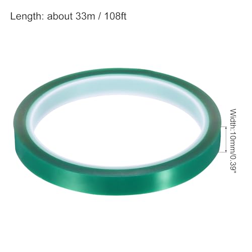 Image of uxcell Green Heat Tape, 1 Roll 10mmx33m 108ft High Temperature Heat Resistant Tape for Sublimation,Heat Vinyl Press,Heat Transfer, Circuit Board, No Residue