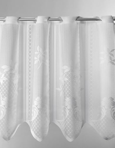frankgardinen Scheibengardine Jacquard Blumenmuster 120 cm hoch weiß -...