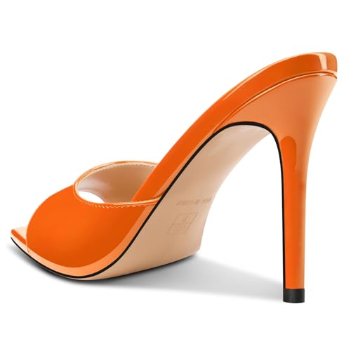Image of TNYNFBEB Womens Stiletto High Peep Open Pointed Toe Sandals Mules Shoes Slip-on Slingback Office Party Dress Patent Leather Summer 3.9 Inches Heels