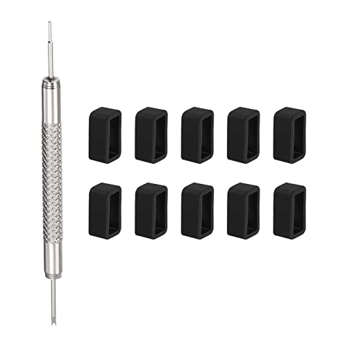 HARFINGTON 10pcs Watch Strap Loop 12mm Rubber Watch Holder Fastener Rings Retainer with Spring Bar Tool for Watch Band Repair Black