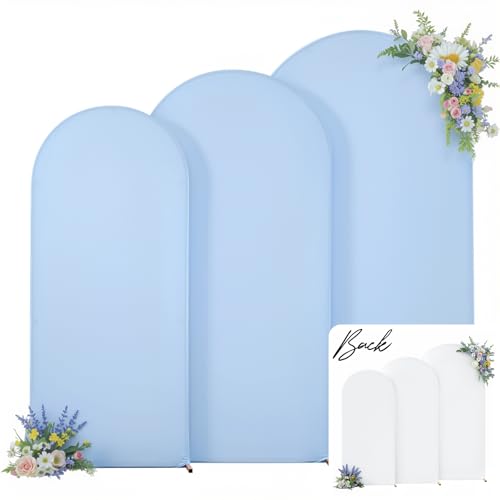 White and Blue Arch Backdrop Cover 7.2FT 6.6FT 6FT Arch Covers Stretchy Backdrop Set of 3, Wedding Arch Cover Spandex Fitted Double-Color Fabric Arch Covers for Party Baby Shower Birthday Decoration
