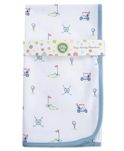Image of Little Me Blankets for Baby Boys' Swaddling Receiving Blanket, Blue Golf Club, 30 x 27 Inches