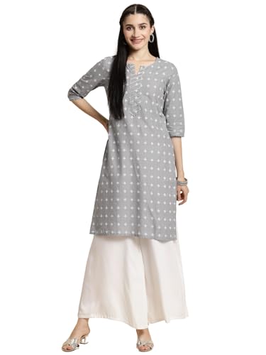 Image of rangita Women's Cotton Straight Fit Straight Light Knee Length Printed Kurti | Kurta