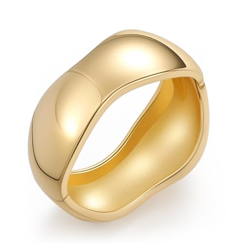 Yowivon Brazaletes en Oro para Mujeres, Brazalete Irregular Grueso, Pulseras Abiertas Trenzadas y con Bisagra, Pulsera Gruesa Sin Barniz, Regalos de Joyería para Navidad/San Valentín/Cumpleaños