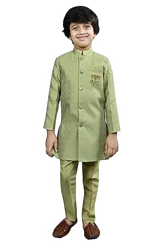 Image of AHHAAAA Silk Blend Kids Ethnic Indo Western Sherwani and Pant Set For Boys 529