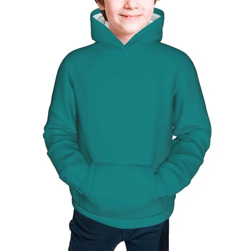 Teal Kid Hoodies Boys Sweatshirts Girls Pullover with Pocket3