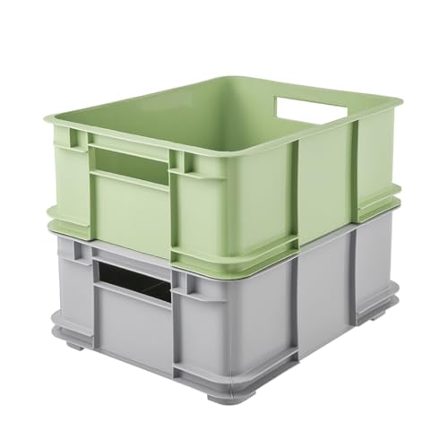 keeeper Transportbox mit Tragegriffen, Euro-Box L, 20,5 l, 43 x 35 x 17,5 cm, Bruno Eco Line, Grau (Eco Stone Grey)
