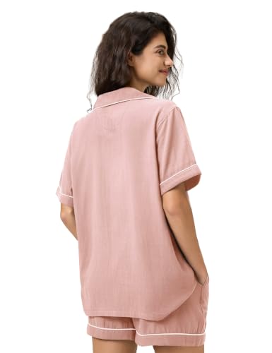 Image of BESTOUCH Womens Pajama Sets: 100% Cotton Muslin Linen Feel | Button Soft Comfy Breathable Classic Sleep Pjs 2 Piece