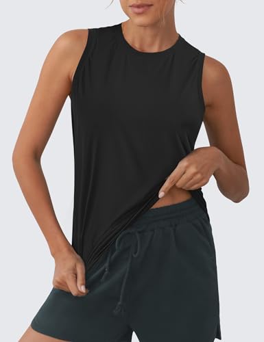 OYANUS Women's Summer Workout Tops Sleeveless Racerback Athletic Tank Top High Neck Loose Fit Running Gym Yoga Shirts3