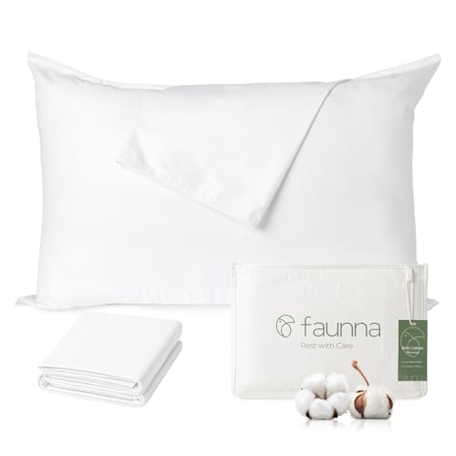 FAUNNA 100% Cotton Pillow Protectors, Bed Bug Proof, Hypoallergenic, Featuring Antimicrobial Product Protection for Enhanced Freshness, Premium Breathable Zippered Protectors(Standard Size, 4 Pack)