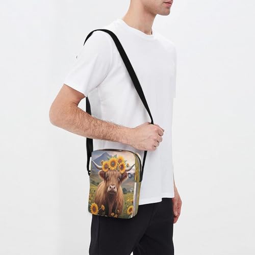 MCHIVER Small Messenger Bag Highland Cow Yellow Crossbody Bag for Men Women Travel Purse Wallet for Cycling Hiking Running3