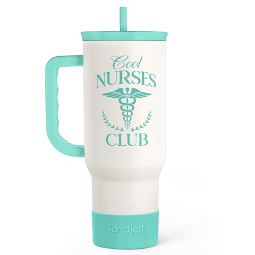 SANDJEST Nurse Gift for Women, Nutrition Facts Tumbler with Handle, Insulated Stainless Steel Travel Coffee Mug for Nursing Friends, Aprreciation Gifts for Nurse Week, Birthday, Christmas, 40oz