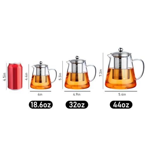 PARACITY Glass Teapot Stovetop 32 OZ, Borosilicate Clear Tea Kettle with Removable 18/8 Stainless Steel Infuser, Teapot Blooming and Loose Leaf Tea Maker Tea Brewer for Camping, Travel (950ML)