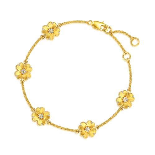 CHOW SANG SANG 999 24K Solid Gold Rhyme Four-Leaf Clover Diamond Bracelet for Women 18cm 95801B