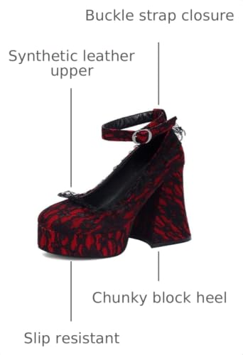 Image of KOKOMOMO Womens Lace Flower Heels Goth Platform Shoes Chunky High Heel Mary Janes Gothic Shoe