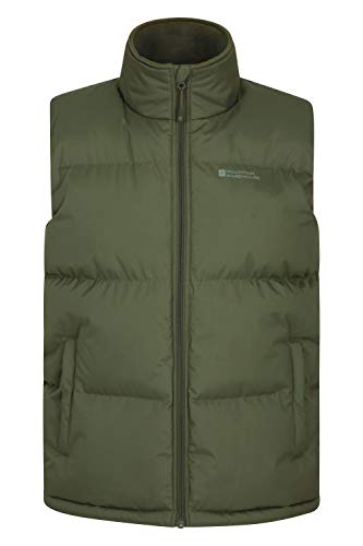 Mountain Warehouse Chaleco Acolchado Rock para Hombre - Resistente al Agua, Cuello Forrado de vellón, Dobladillo Ajustable, Chaleco cálido y cómodo - Ideal para Uso Diario, Invierno Caqui M