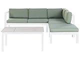 Beliani Conjunto de jardín 5 plazas sofá y Mesa elevable Estructura Blanca Tablero de Vidrio y Cojines Verdes Messina