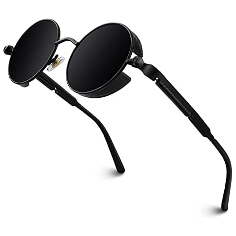 GQUEEN Retro Round Steampunk Sunglasses with UV400 Protection Cover