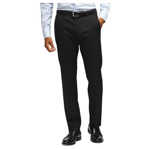 YUCENFU Calça social masculina slim fit frente lisa cintura expansível moda calça afunilada colorida, Preto, 38W / 32L