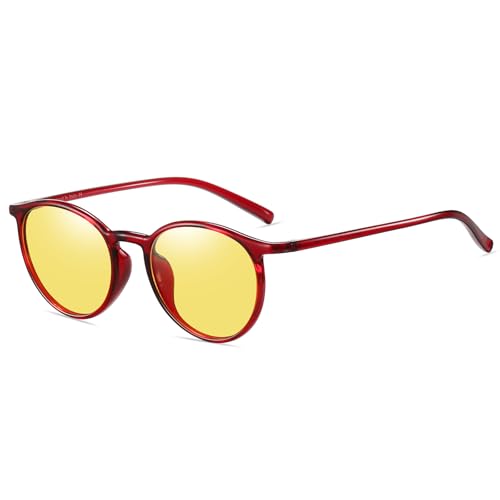 DUCO Night Vision Glasses for Men Women Round Anti Glare Glasses Night Driving Polarized UV400 Protection Yellow Glasses 305Y