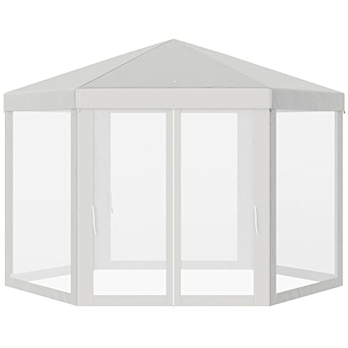 Outsunny Carpa Gazebo Tipo Cenador Hexagonal con Mosquitera para Jardín y Terraza φ3.9m Material de Poliéster Repelente al Agua (Crema)