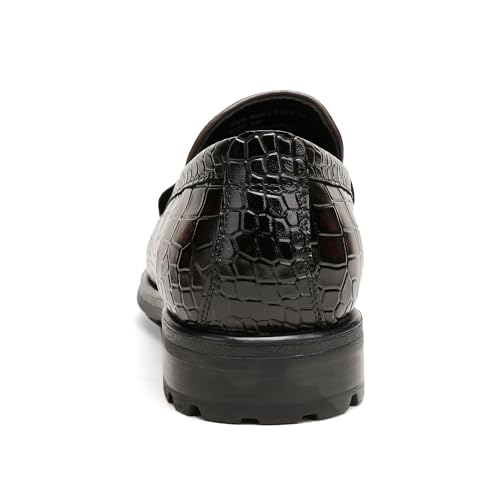 Image of Generic Men's Leather Dress Shoes, Classic Crocodile Printed Dress Shoes Casual Slip-on Penny Loafer for Mens