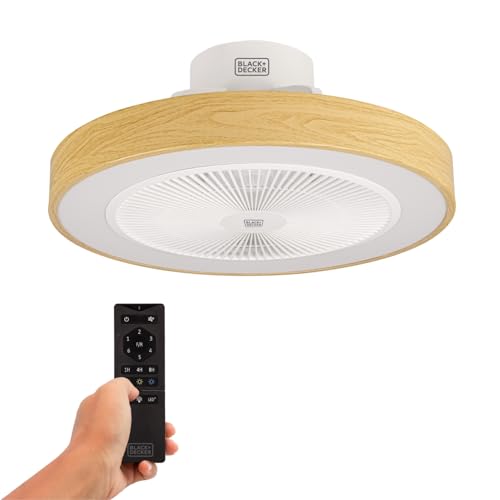 Black+Decker BXEFC60E - Ventilador de Techo con Luz LED | 49 cm | 6 Velocidades | Luz Regulable | Función Invierno y Verano | Temporizador 8h | Control Remoto | Ultra Silencioso, De Techo