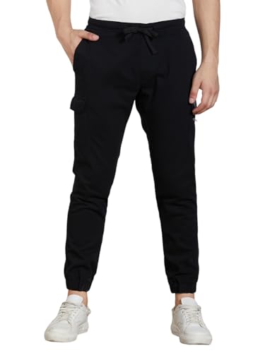 Image of Dennis Lingo Mens Cotton Lycra Solid Mid Rise Regular Fit Stretchable Cargo Joggers