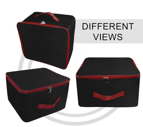 Storite 5 Pack Nylon Wardrobe Bag Underbed Moisture Proof Cloth Storage Organizer, Storage box for Clothes Saree Bags with Zippered Closure & Handle(Black & Red, 38.1x25.4x35.5cm),Square