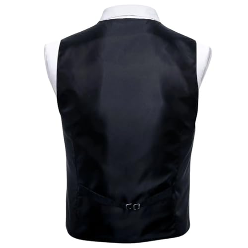 Men's 4Pcs Waistcoat Tie Pocket Square Cufflinks Set Sleeveless Suit Vest for Wedding Business3