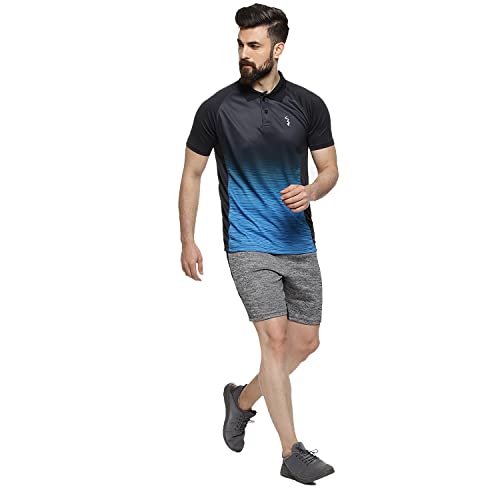 Campus Sutra Men's Black and Blue Ombre Dri-Fit Activewear T-Shirt Regular Fit for Casual Wear | Structured T-Shirt Crafted with Comfort Fit and High-Performance for Everyday Wear