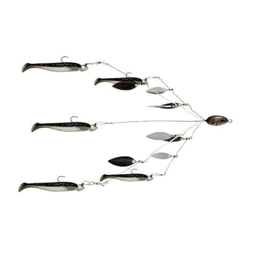 Fishing Vault Fully Rigged 5 Arms 8 Bladed Umbrella Rig Bass Lure W/Swim Baits and Jig Heads Included