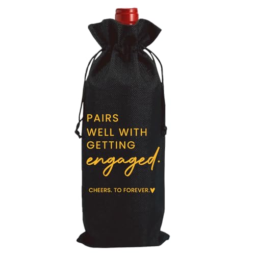 Image of Engaged Engagement Gifts for Couples Her Engagement Party Decorations | Bridal Shower Decorations Wine Bag Cheers To Forever Wine Accessory Sets - Black