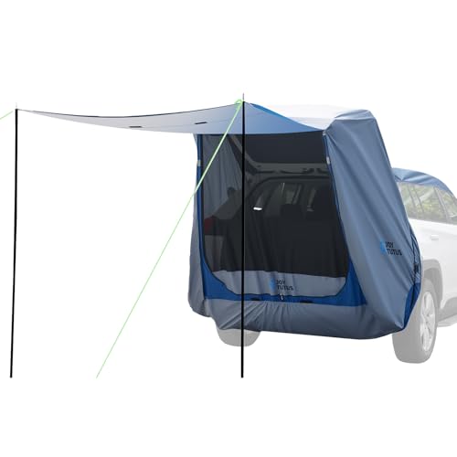 JOYTUTUS SUV Tailgate Tent with Big Awning, Water Resistant SUV Camping Tent with Car Roof Cover, Universal Fit Most Suvs, Car, Grey Blue