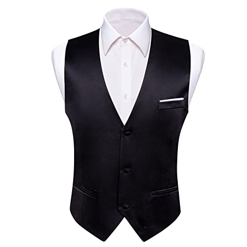 Image of Barry.Wang Vest for Men Business /Leisure Dress Suit Vests V-neck 2 Pockets Wedding Party Tuxedo Satin Waistcoat