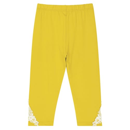 Girls Lace Trim Leggings 3/4 Length Capri Pants High Waist Stretchy Yoga Cropped Bottoms Lightweight Tights Trousers2