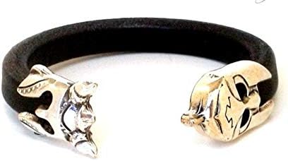 Blue Leather Bracelet with a Silver Plated Zamak Helmet in each end